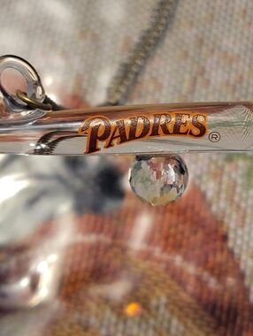 Collectible Padres Logo Silver Pendent with Faceted Crystal Accent Necklace